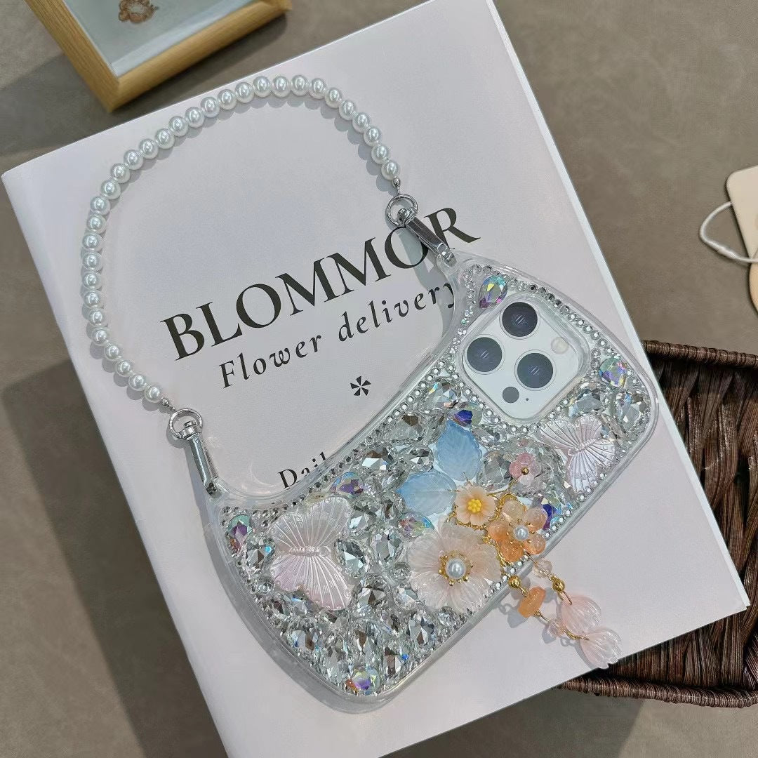 Luxury Butterfly Rhinestone handbag Case for iPhone 16 15 14 Pro Max
