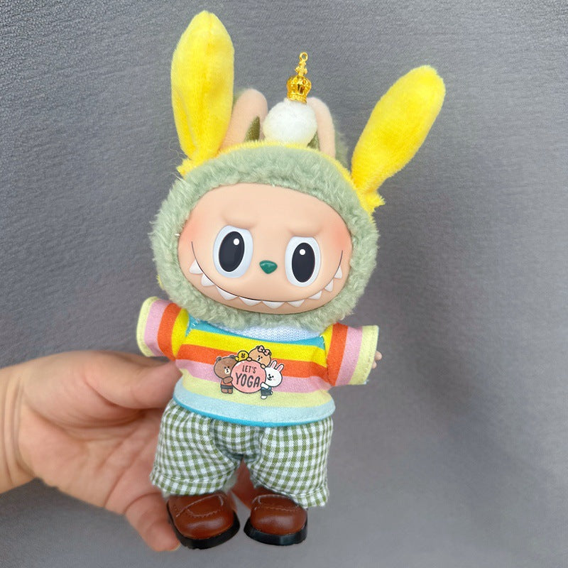 17cm Doll Clothes Set for labubu Keychain Plushie with Sweater Skirt and Dress for Sit Party