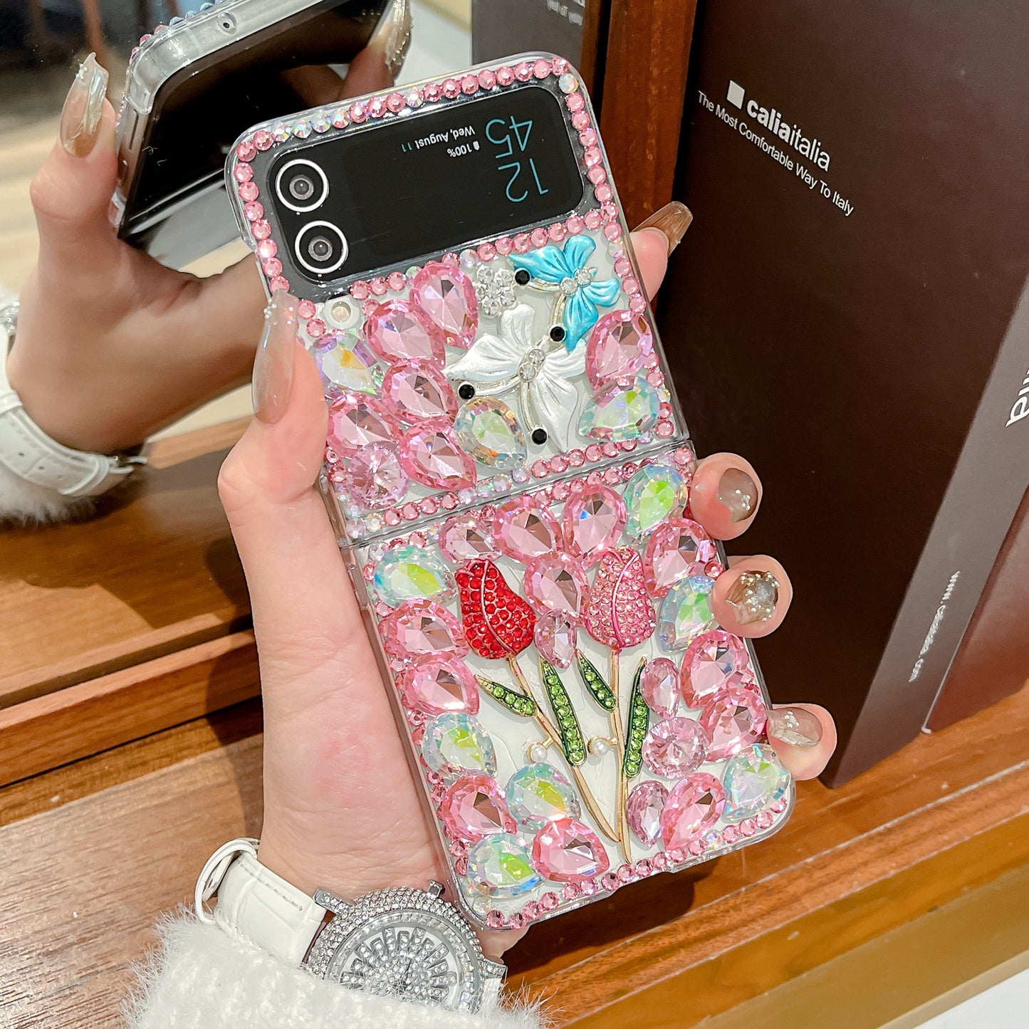 3D flower luxe case for Samsung z flip3 4 5 6 folding rhinestone cover for samsung S25u 24u 23u fold 3 4 5 6