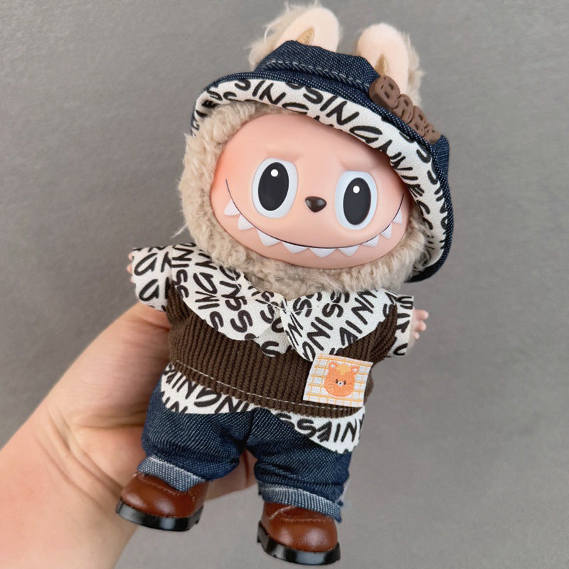 17cm Doll Clothes Set for labubu Keychain Plushie with Sweater Skirt and Dress for Sit Party