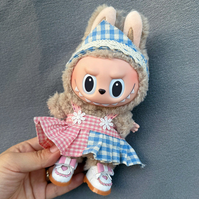 17cm Doll Clothes Set for labubu Keychain Plushie with Sweater Skirt and Dress for Sit Party