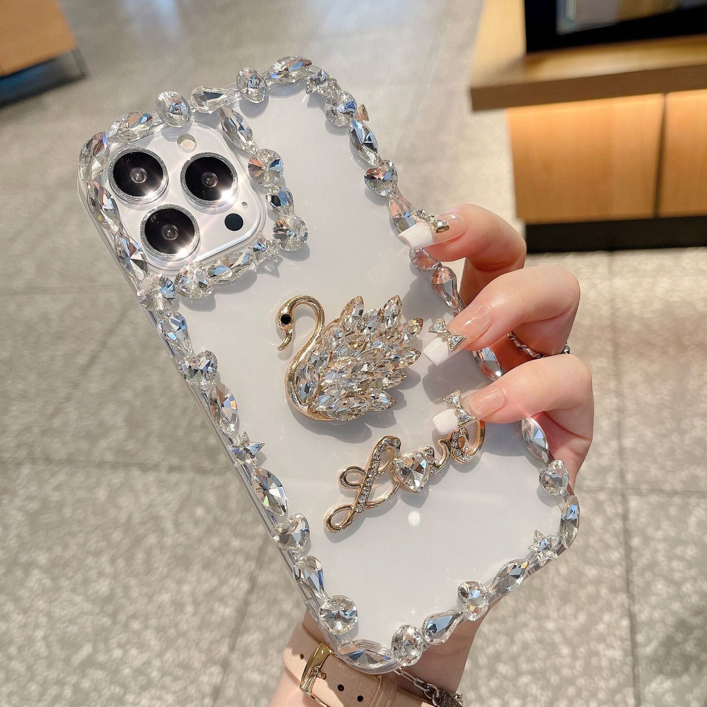 New swan transparent luxury case for iPhone 16 15 14 13 12 11 Pro