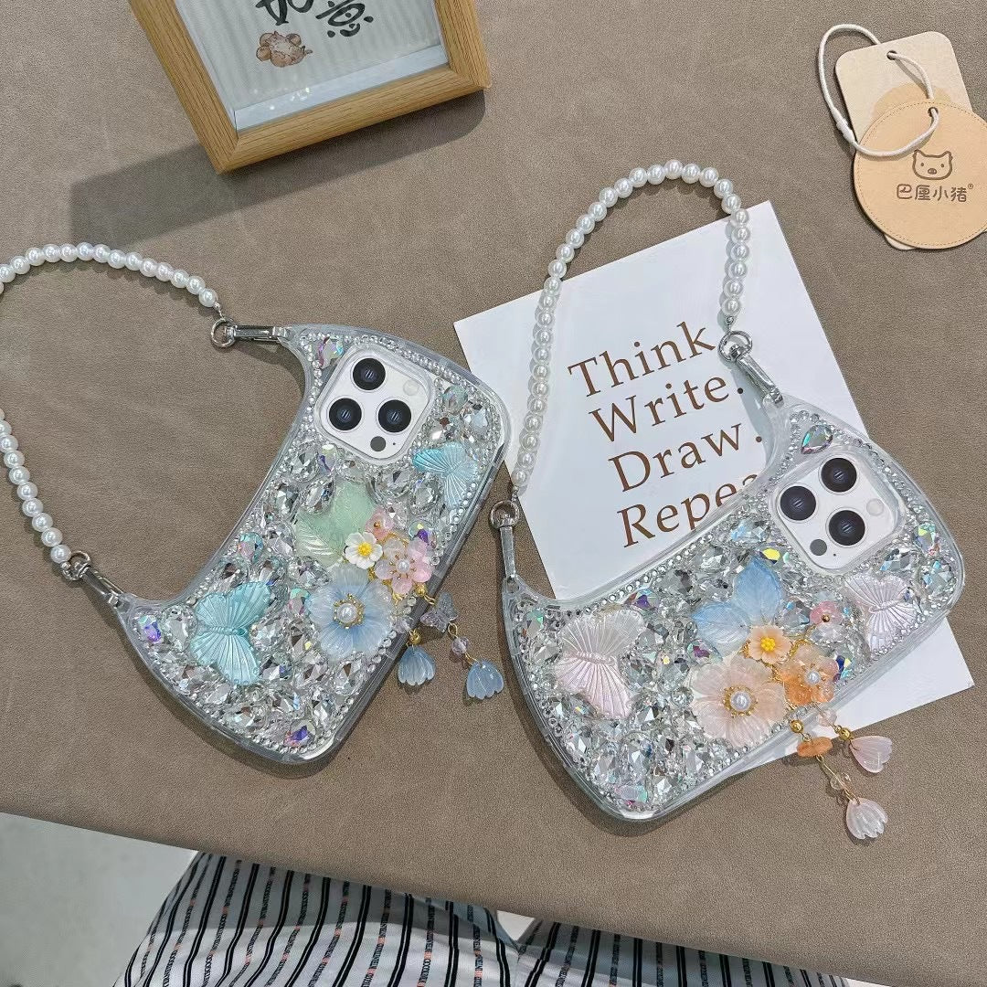 Luxury Butterfly Rhinestone handbag Case for iPhone 16 15 14 Pro Max