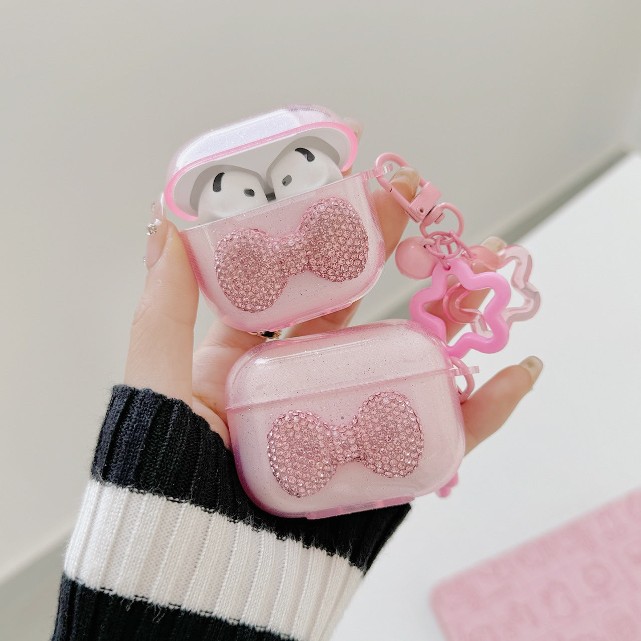 Pink bow earphone case for AirPods 4 3 2 1 headphone case for airpods pro 2 1 with pendant