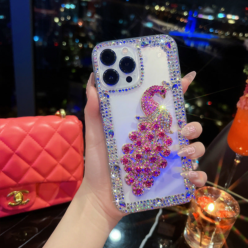 Luxury rhinestone peacock case for iPhone 15 14 13 12 11