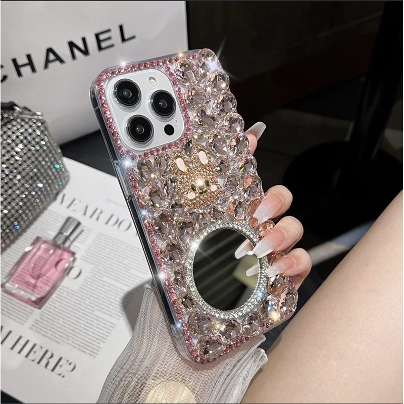 Luxury Diamond Mirror Case For iPhone 16 Pro Max 15 Pro Max 14 13 Pro Apple Phone Cover Shining Design