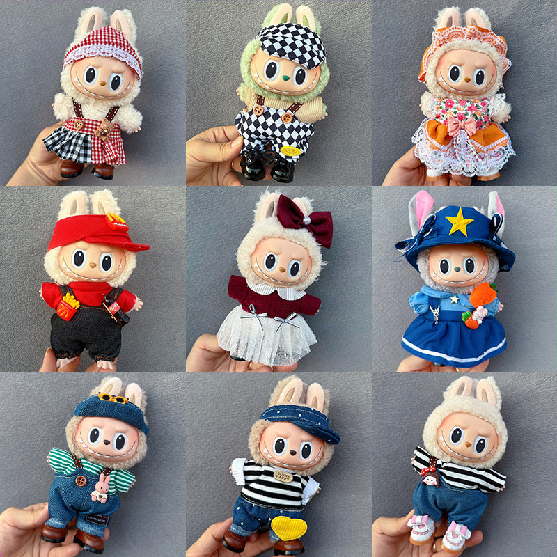 17cm Doll Clothes Set for labubu Keychain Plushie with Sweater Skirt and Dress for Sit Party