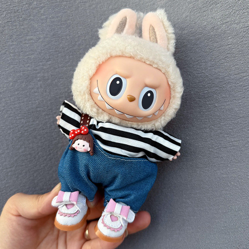 17cm Doll Clothes Set for labubu Keychain Plushie with Sweater Skirt and Dress for Sit Party