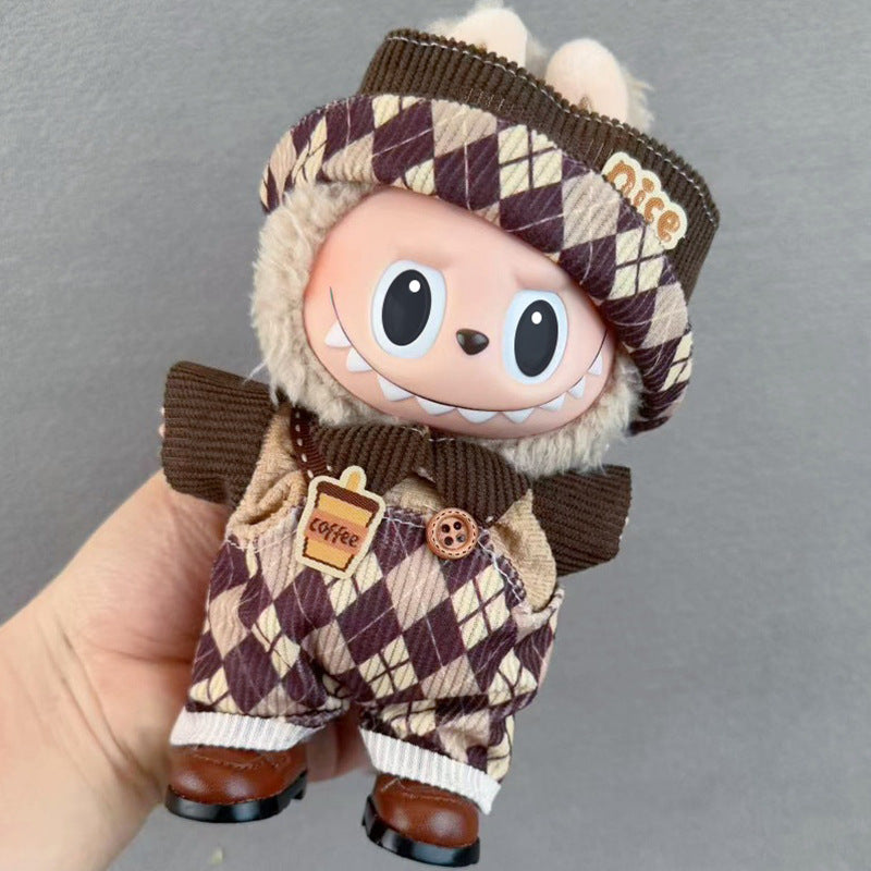 17cm Doll Clothes Set for labubu Keychain Plushie with Sweater Skirt and Dress for Sit Party