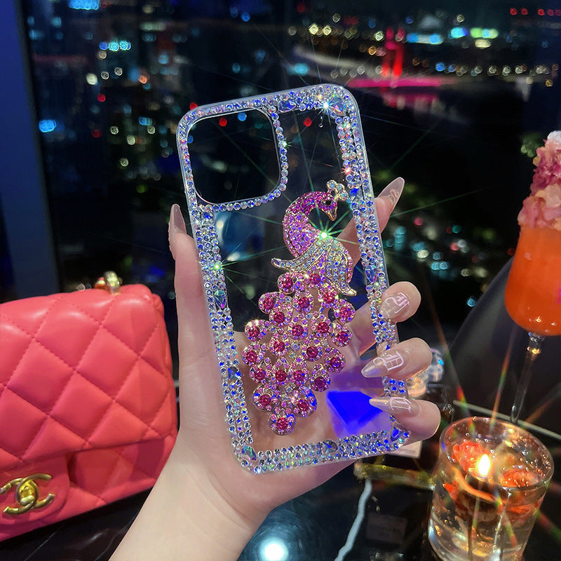 Luxury rhinestone peacock case for iPhone 15 14 13 12 11