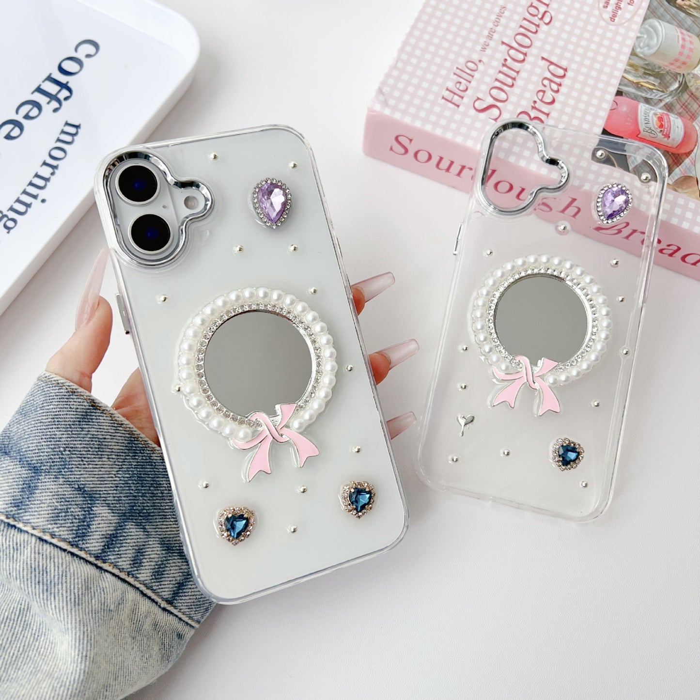 Pearl bow mirror case for iPhone16 15 14 13 12 11 Pro max