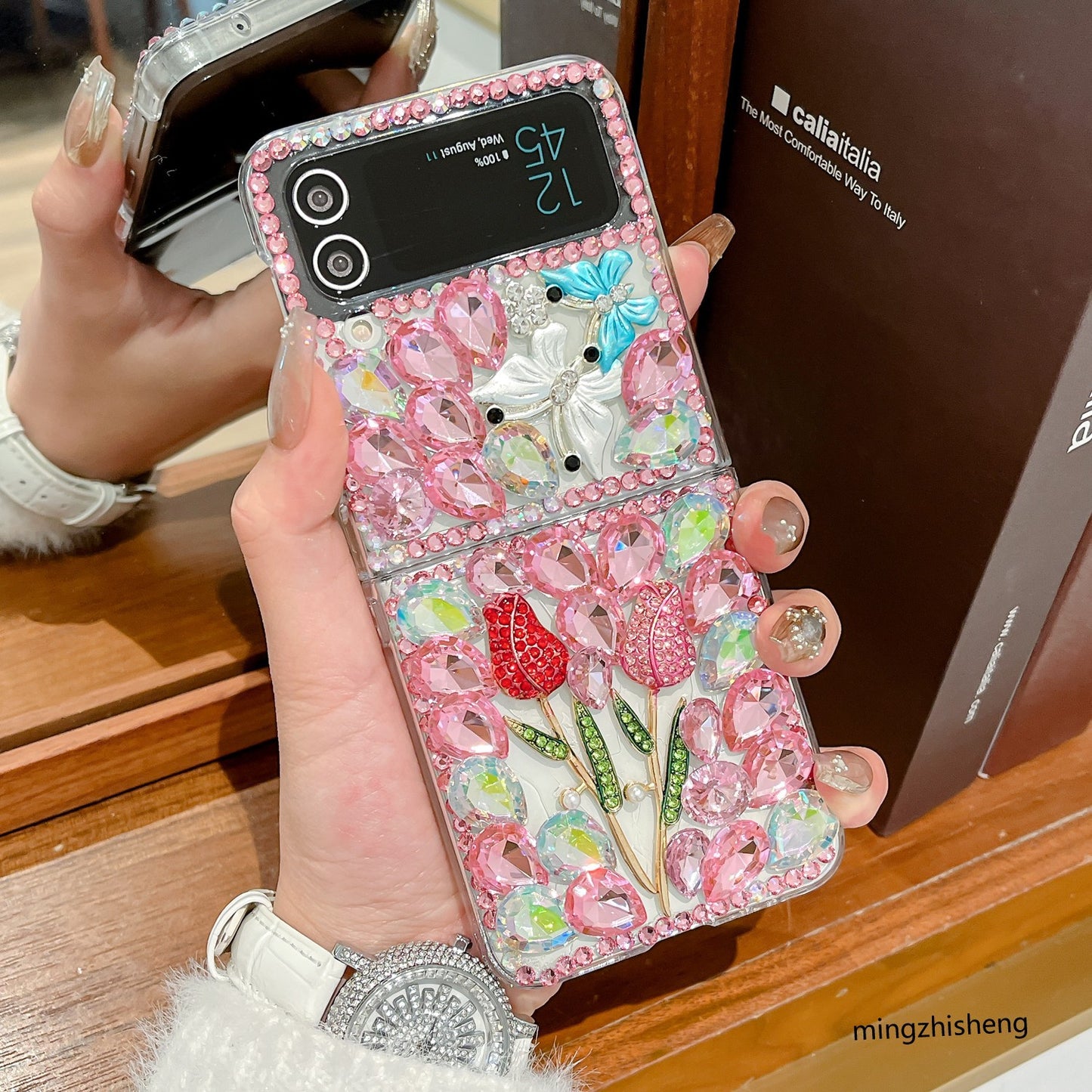 3D flower luxe case for Samsung z flip3 4 5 6 folding rhinestone cover for samsung S25u 24u 23u fold 3 4 5 6