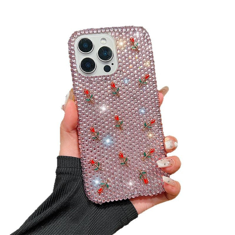 New Diamond Roses Bling Case for iPhone 16 Pro Max Full Screen 3D Flower Design Luxury Protective Cover for iphone 15 14 13 12 11