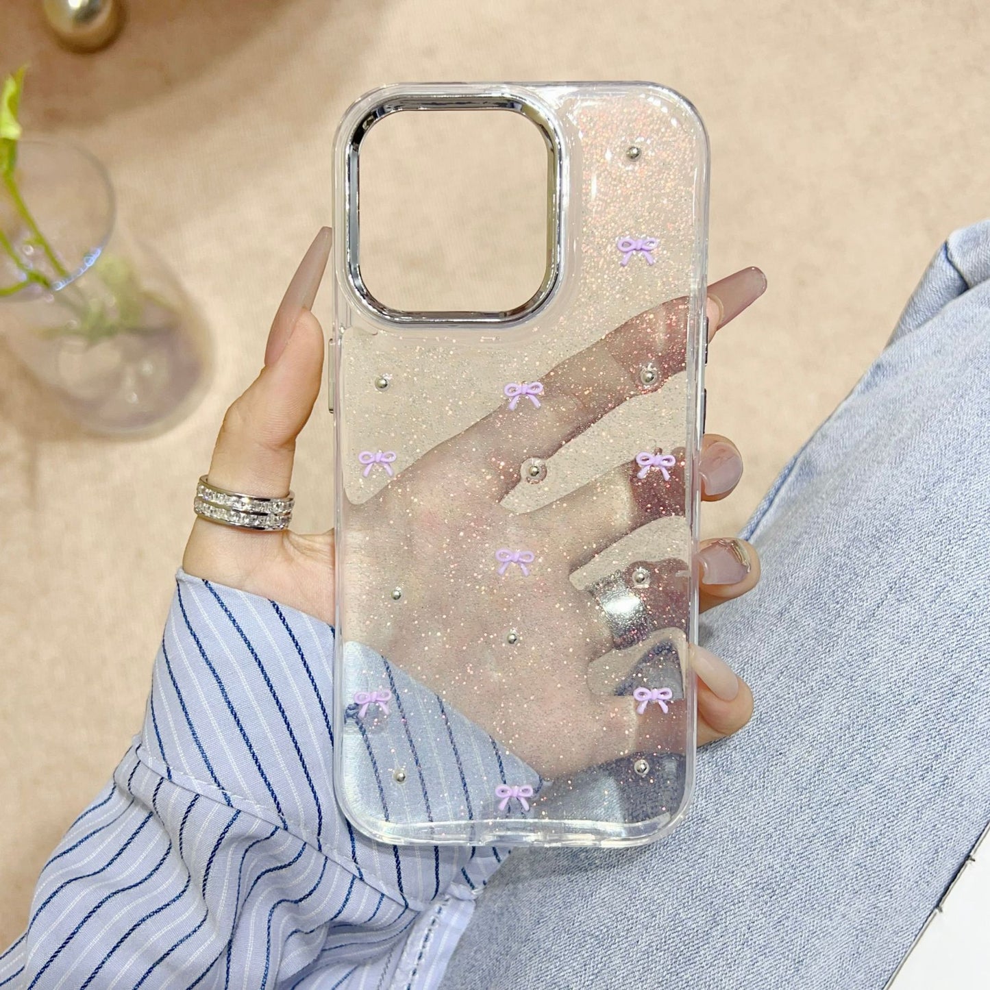 Hot slaes Glitter Bow transparent fashion case for iphone 16 15 14 13 12 11 pro max