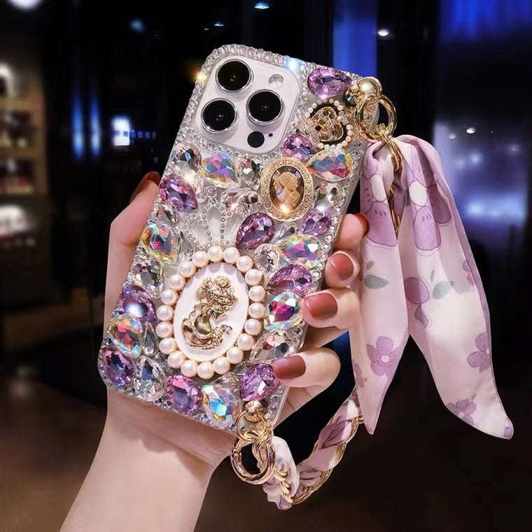 New Diamond Phone Case with Hand Chain Rhinestone Glass Cover for S25 S24 S23 S24 UL S25ULTRA