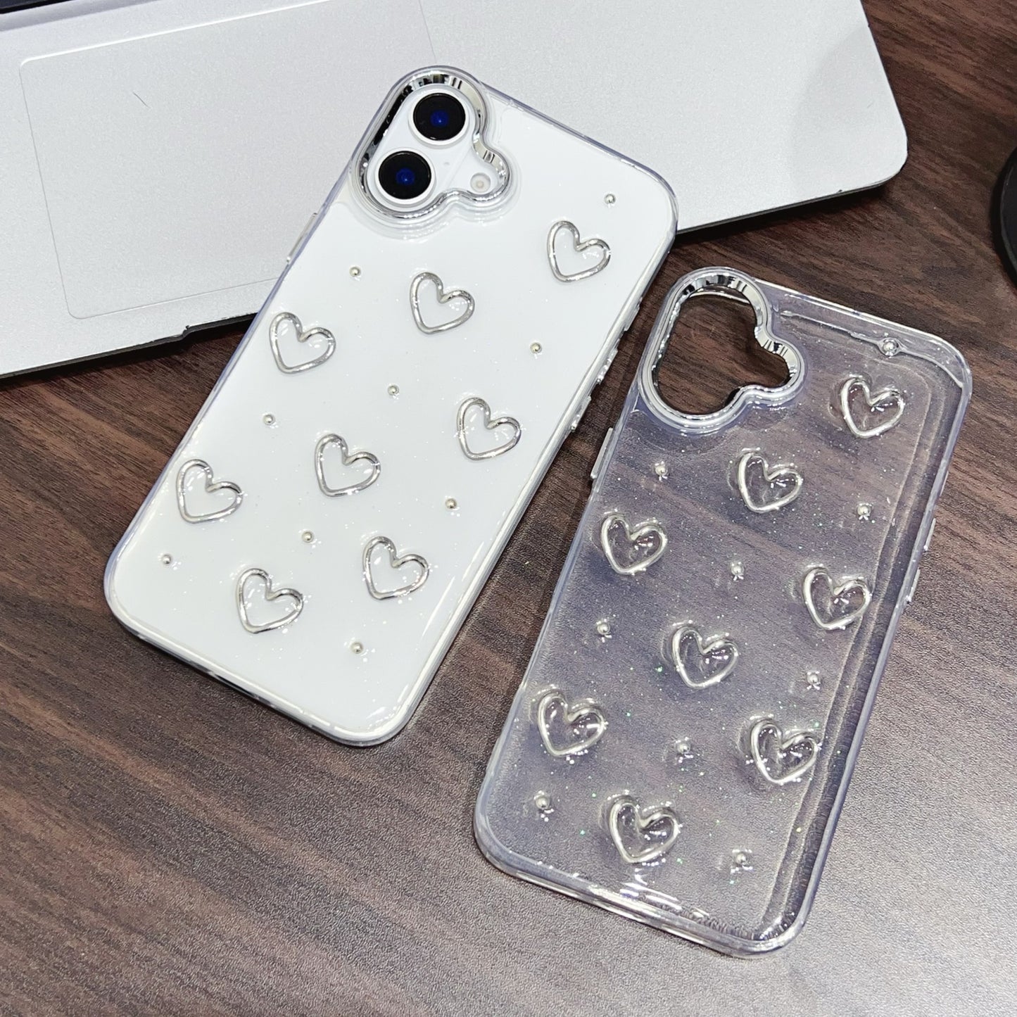 Glitter heart silver anti-drop transparent case for iphone 16 15 14 13 12 11 protective case new hot sales