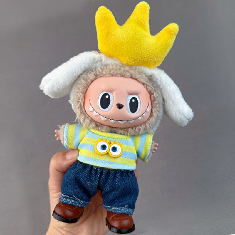 17cm Doll Clothes Set for labubu Keychain Plushie with Sweater Skirt and Dress for Sit Party