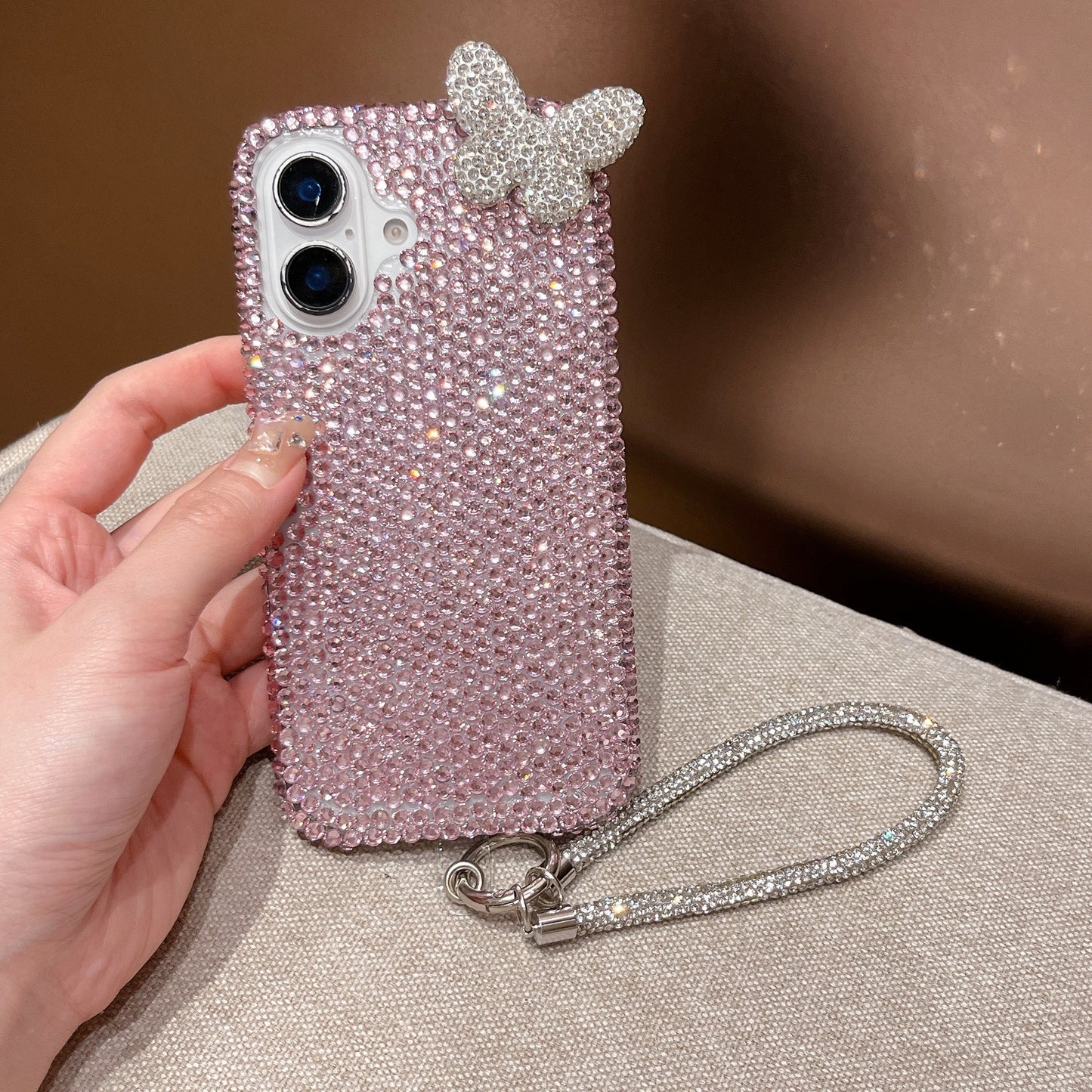 3D butterfly full bling cover for iphone 16 15 14 anti-drop protective cover for iphone 15 pro max with lanyard