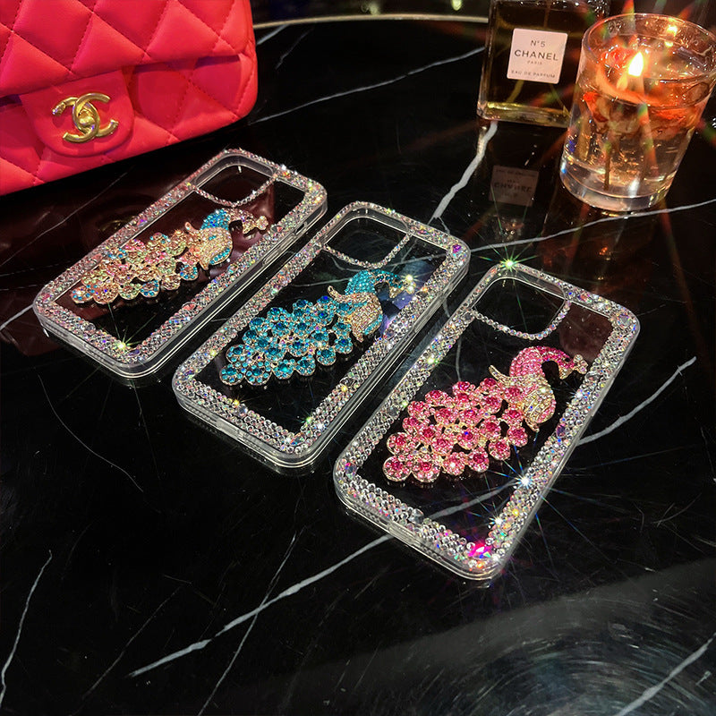 Luxury rhinestone peacock case for iPhone 15 14 13 12 11