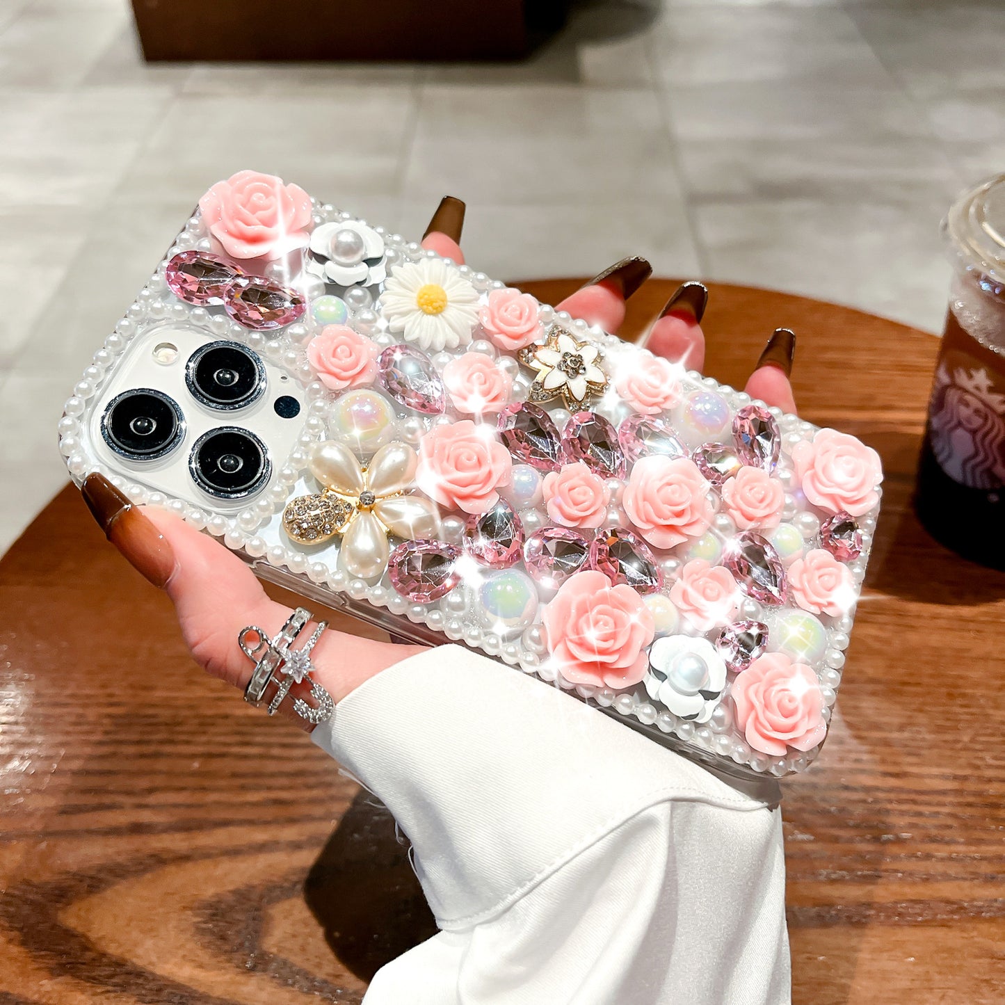 Pearl flower luxury case for iPhone16 15 14 13 12 11 Pro Max