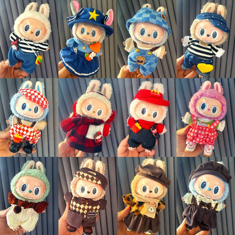 17cm Doll Clothes Set for labubu Keychain Plushie with Sweater Skirt and Dress for Sit Party