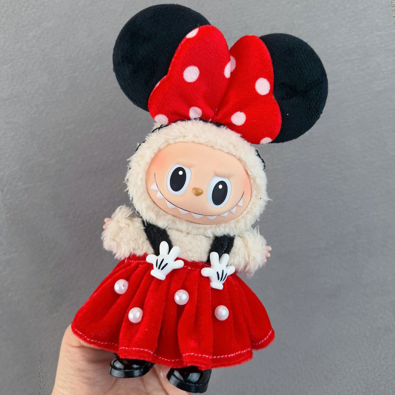 17cm Doll Clothes Set for labubu Keychain Plushie with Sweater Skirt and Dress for Sit Party
