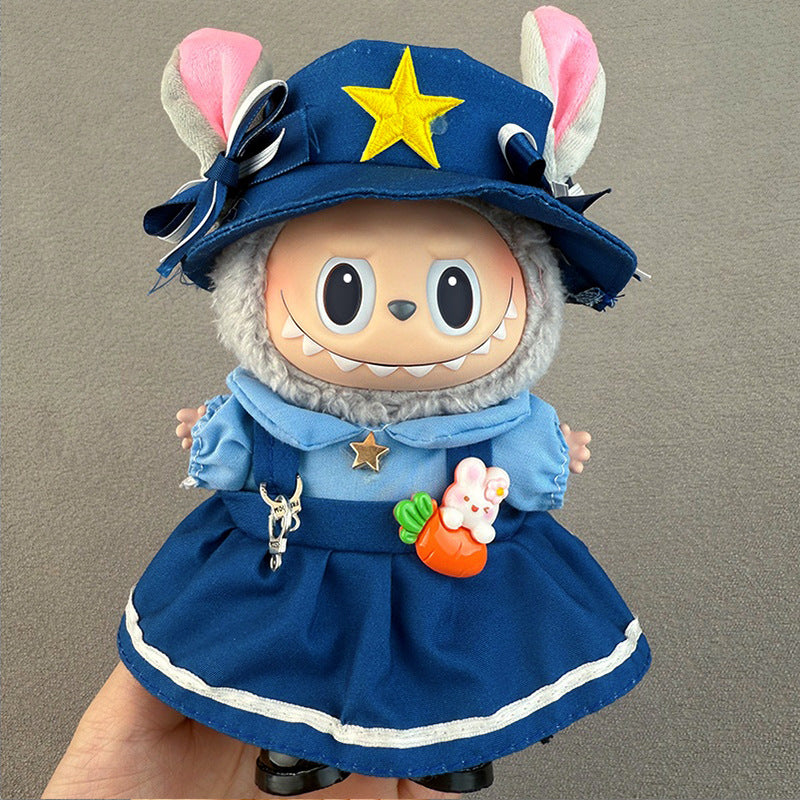 17cm Doll Clothes Set for labubu Keychain Plushie with Sweater Skirt and Dress for Sit Party