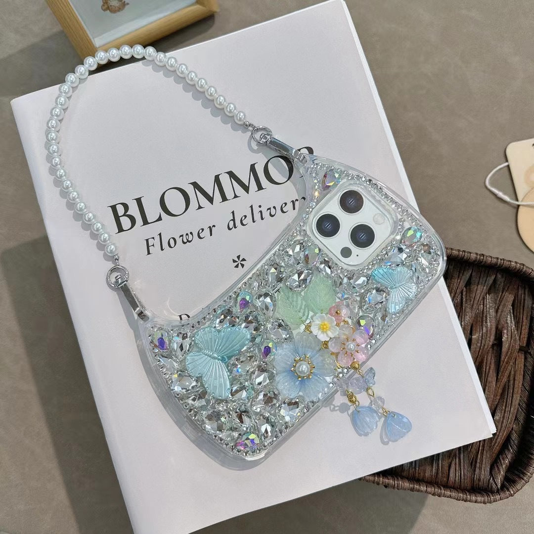 Luxury Butterfly Rhinestone handbag Case for iPhone 16 15 14 Pro Max