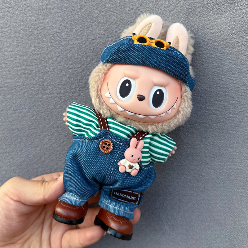 17cm Doll Clothes Set for labubu Keychain Plushie with Sweater Skirt and Dress for Sit Party