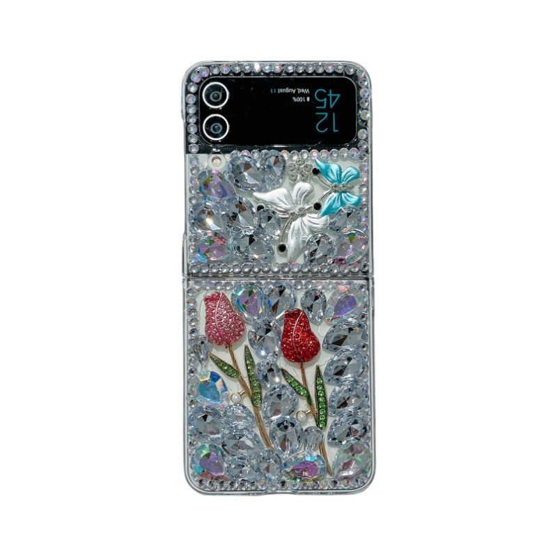 3D flower luxe case for Samsung z flip3 4 5 6 folding rhinestone cover for samsung S25u 24u 23u fold 3 4 5 6