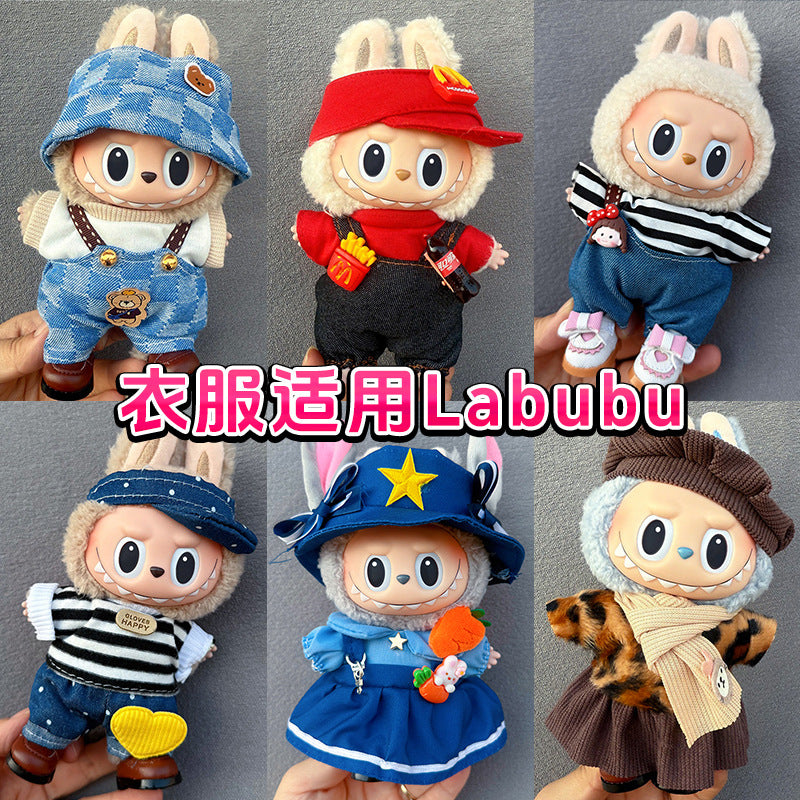 17cm Doll Clothes Set for labubu Keychain Plushie with Sweater Skirt and Dress for Sit Party