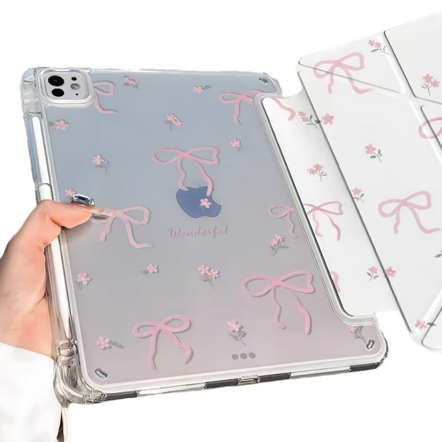 Pink bow Y fold leather case for iPad Air 4 5 transparent protective flip tablet case for ipad Pro 10