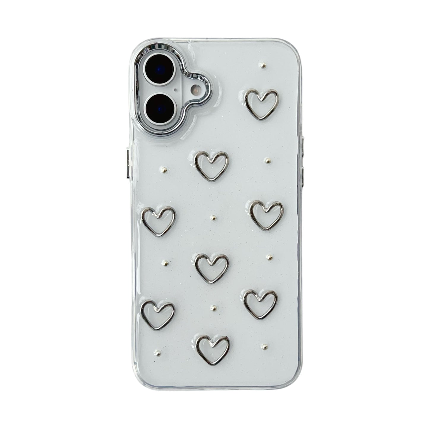 Glitter heart silver anti-drop transparent case for iphone 16 15 14 13 12 11 protective case new hot sales