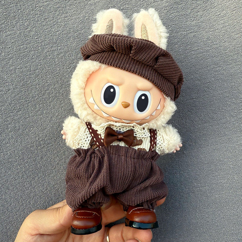 17cm Doll Clothes Set for labubu Keychain Plushie with Sweater Skirt and Dress for Sit Party