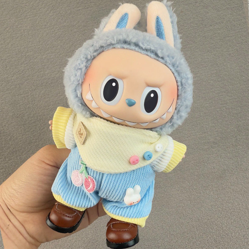 17cm Doll Clothes Set for labubu Keychain Plushie with Sweater Skirt and Dress for Sit Party