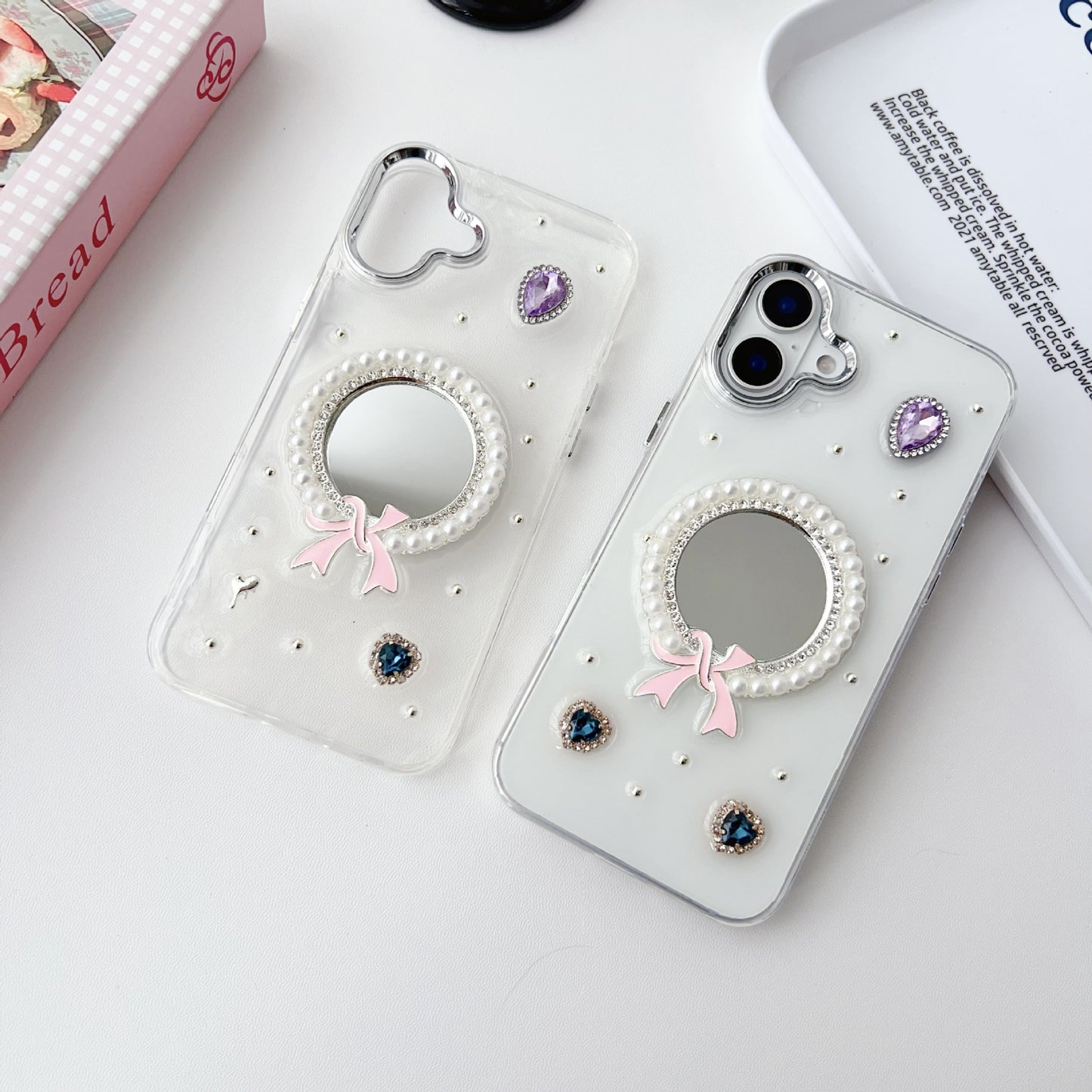 Pearl bow mirror case for iPhone16 15 14 13 12 11 Pro max