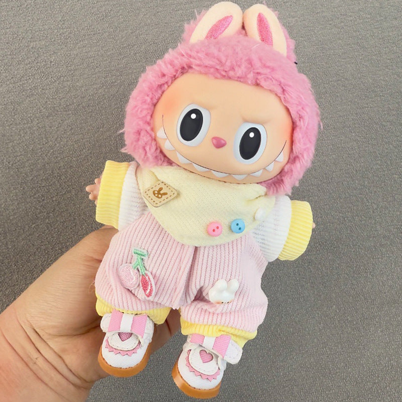 17cm Doll Clothes Set for labubu Keychain Plushie with Sweater Skirt and Dress for Sit Party