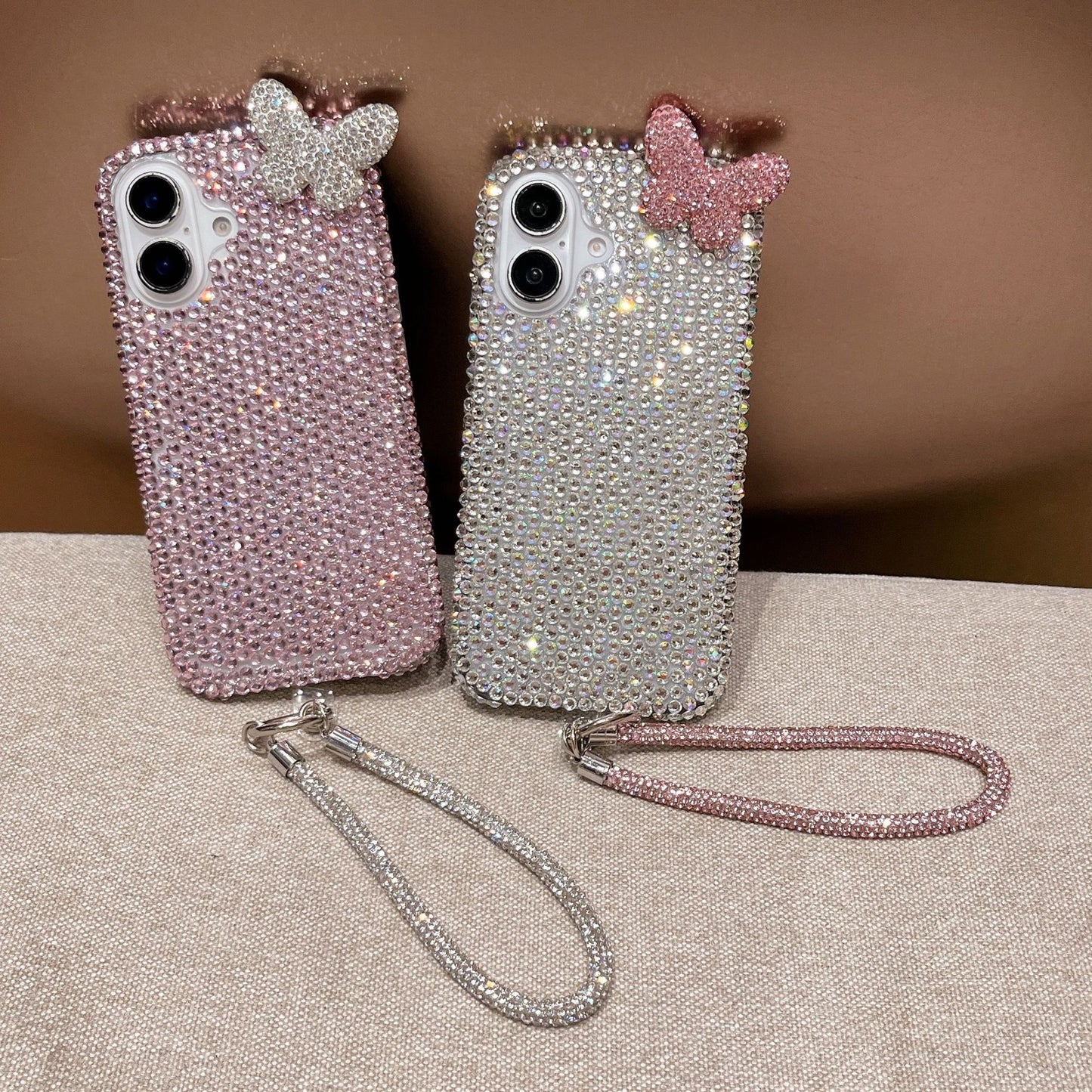 3D butterfly full bling cover for iphone 16 15 14 anti-drop protective cover for iphone 15 pro max with lanyard