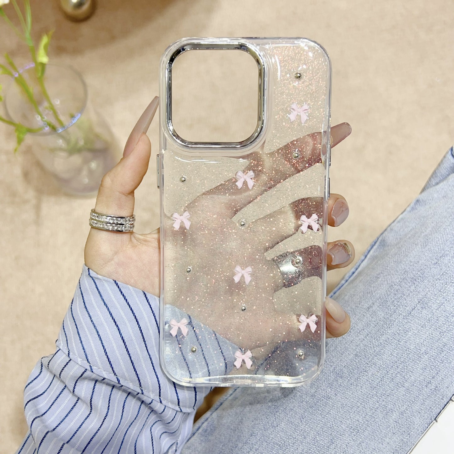 Hot slaes Glitter Bow transparent fashion case for iphone 16 15 14 13 12 11 pro max