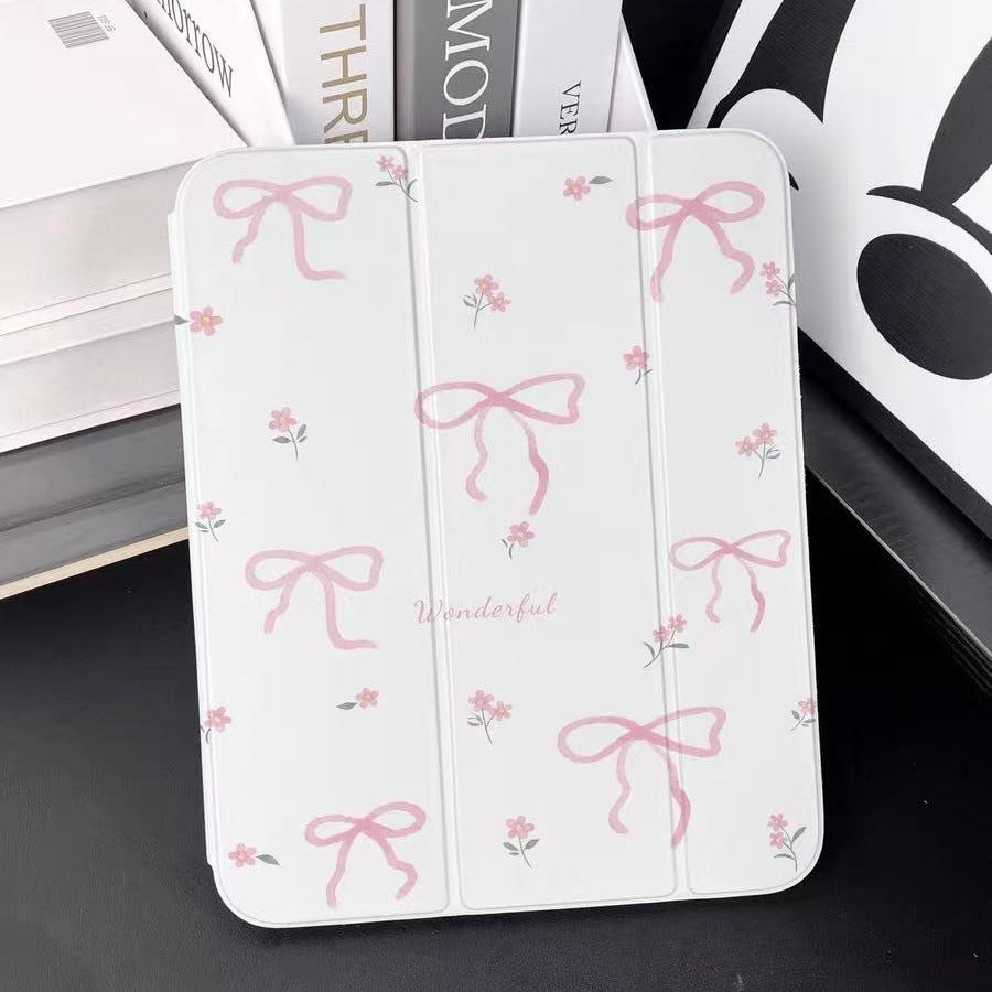 Pink bow Y fold leather case for iPad Air 4 5 transparent protective flip tablet case for ipad Pro 10