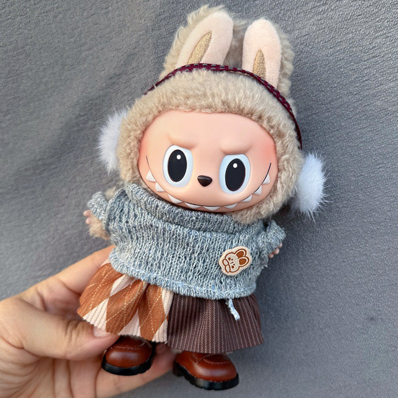 17cm Doll Clothes Set for labubu Keychain Plushie with Sweater Skirt and Dress for Sit Party