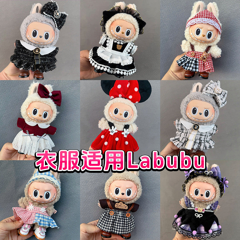 17cm Doll Clothes Set for labubu Keychain Plushie with Sweater Skirt and Dress for Sit Party