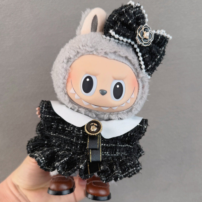 17cm Doll Clothes Set for labubu Keychain Plushie with Sweater Skirt and Dress for Sit Party
