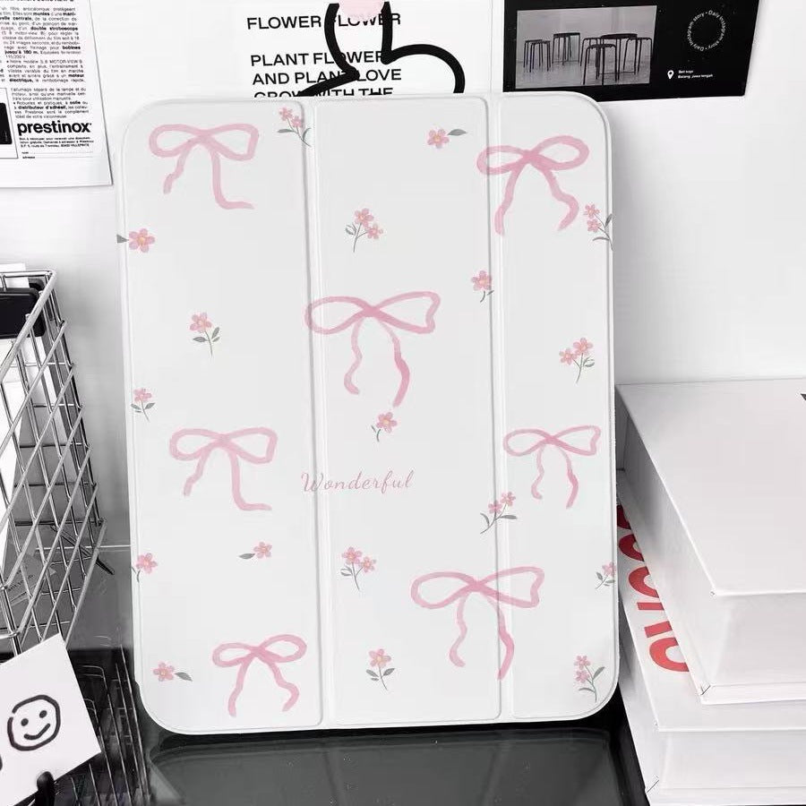 Pink bow Y fold leather case for iPad Air 4 5 transparent protective flip tablet case for ipad Pro 10