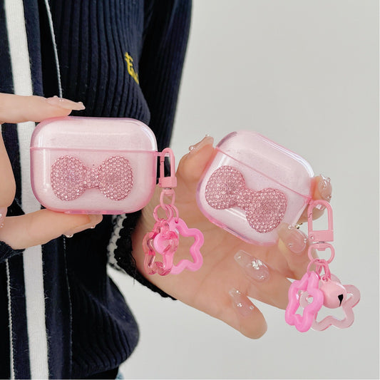 Pink bow earphone case for AirPods 4 3 2 1 headphone case for airpods pro 2 1 with pendant