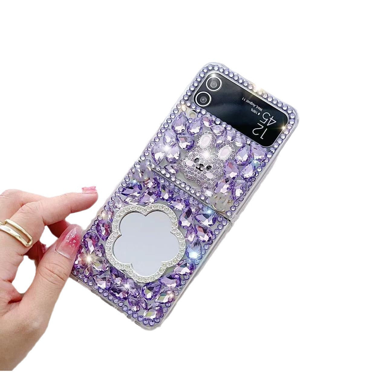 Rhinestone Mirror Case for Samsung Z Flip 6 5 4 3  Folding Phone Protective Cover with make up mirror