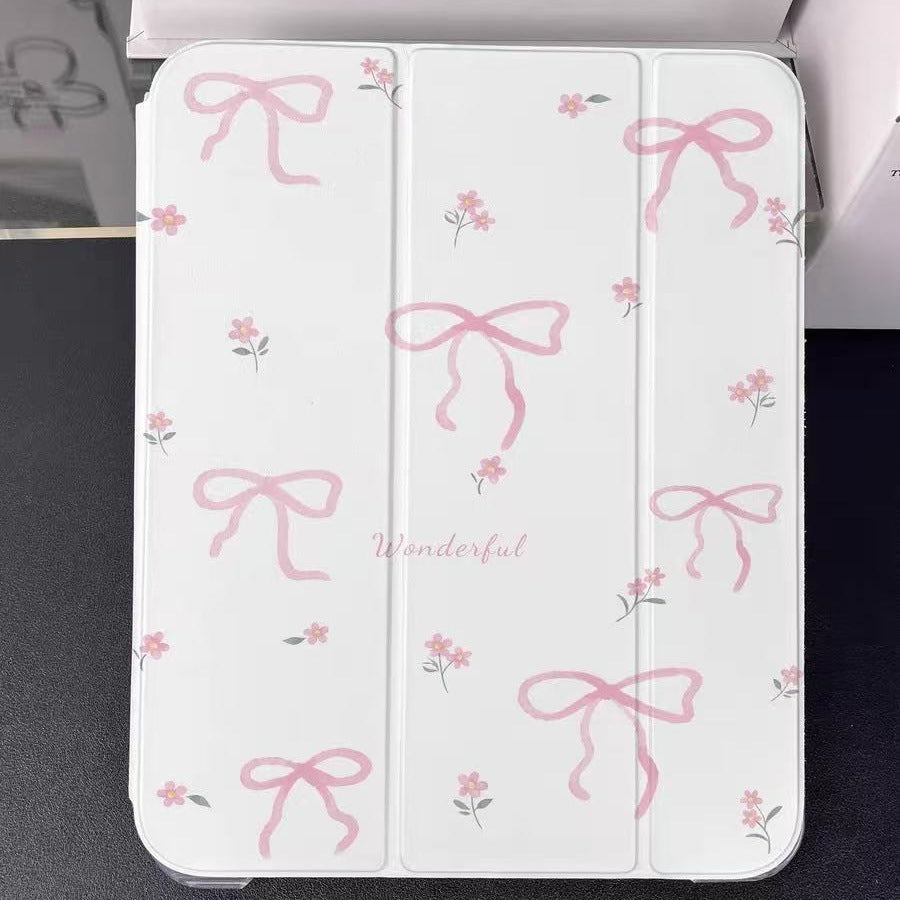 Pink bow Y fold leather case for iPad Air 4 5 transparent protective flip tablet case for ipad Pro 10