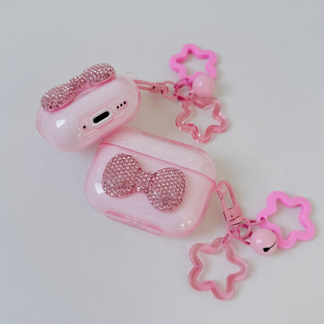 Pink bow earphone case for AirPods 4 3 2 1 headphone case for airpods pro 2 1 with pendant