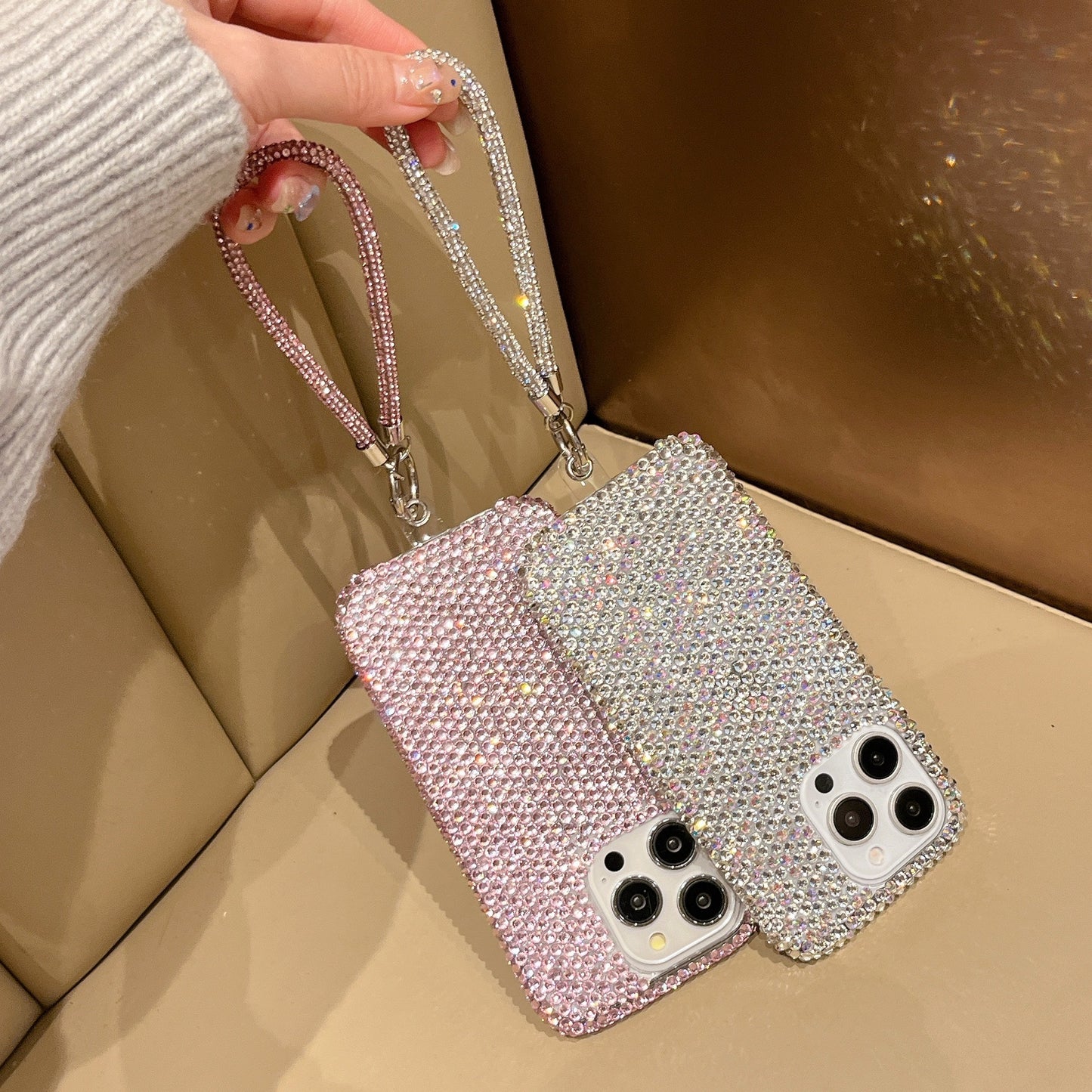 Luxury  diamond case for iphone  16/15/14/13 full screen protective case for iphone 15 pro max with lanyard