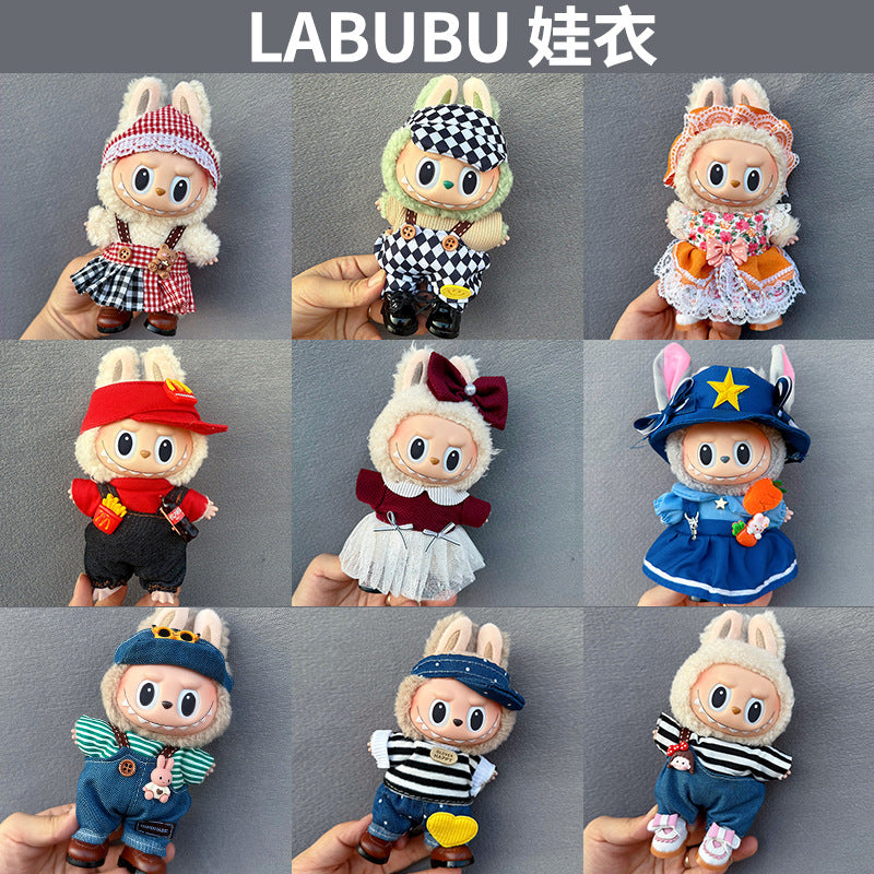 17cm Doll Clothes Set for labubu  Keychain Plushie with Sweater Skirt and Dress for Sit Party